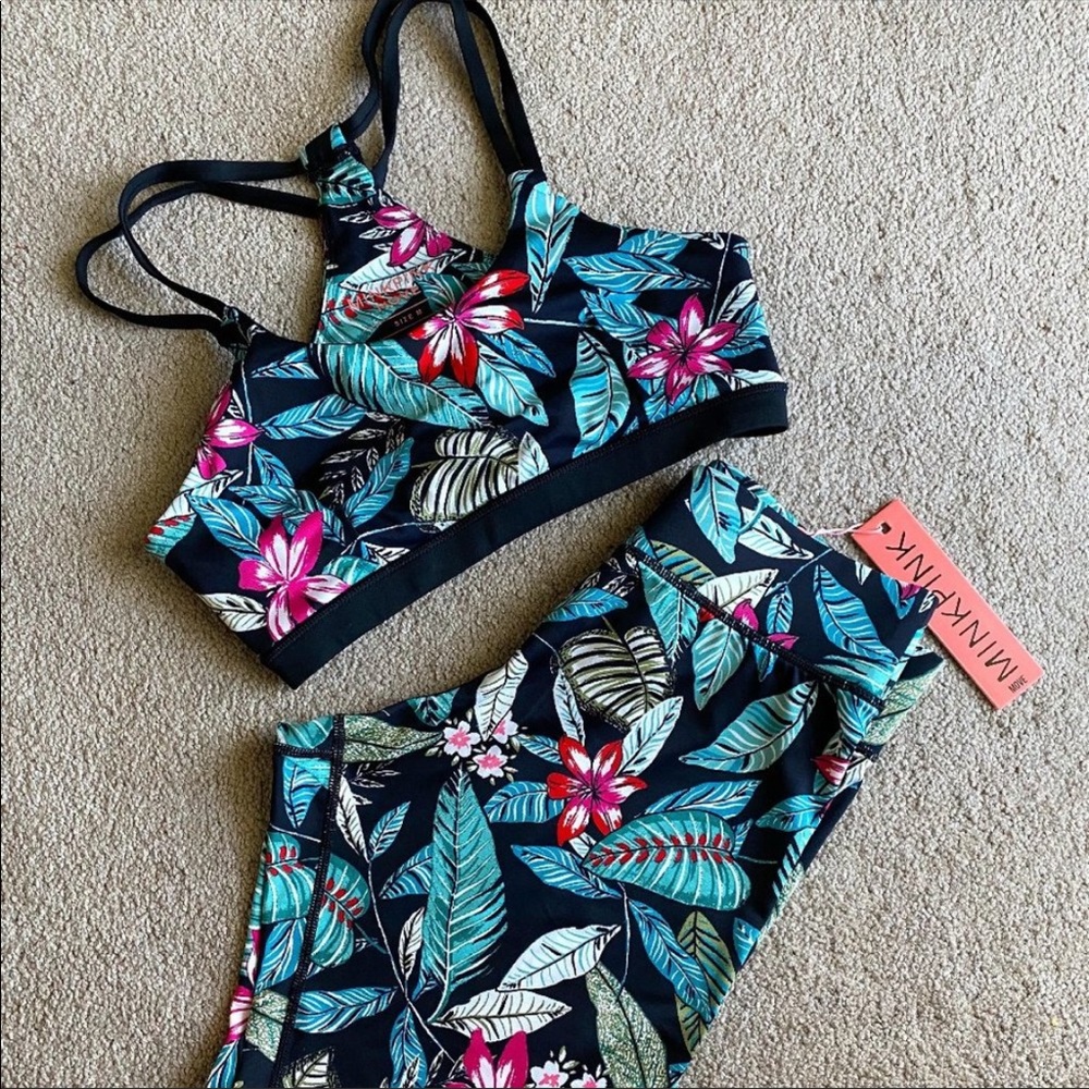 MINKPINK Black Tropical Floral Leggings & Sports Bra Set